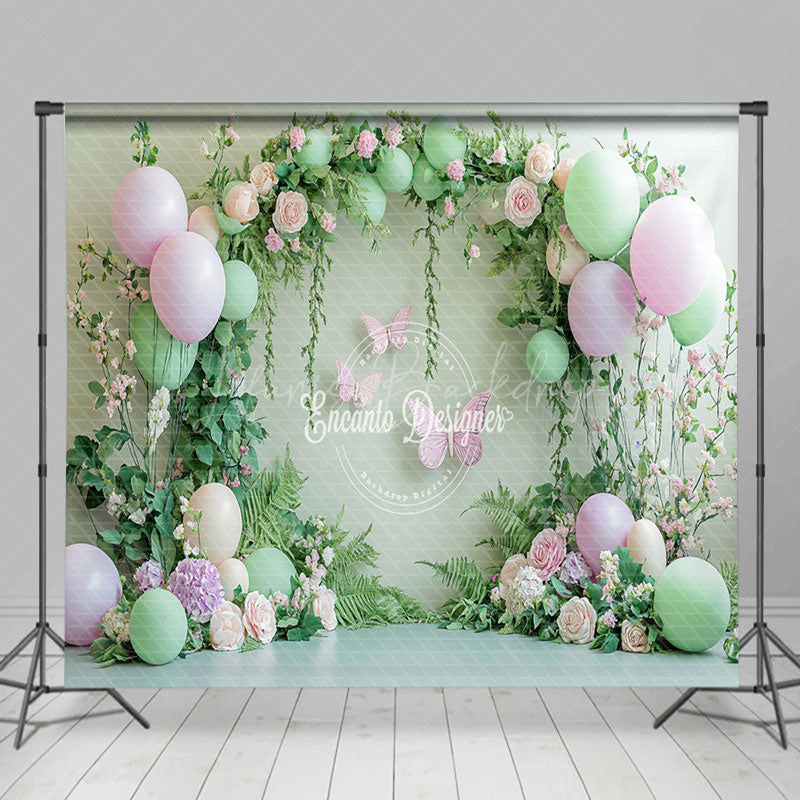 Lofaris Green Balloons Spring Cake Smash Room Set Backdrop