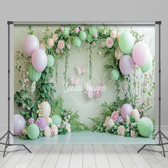 Lofaris Green Balloons Spring Cake Smash Room Set Backdrop