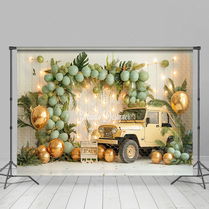 Lofaris Green Balloons Wild Jungle Truck Room Set Backdrop