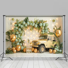 Lofaris Green Balloons Wild Jungle Truck Room Set Backdrop