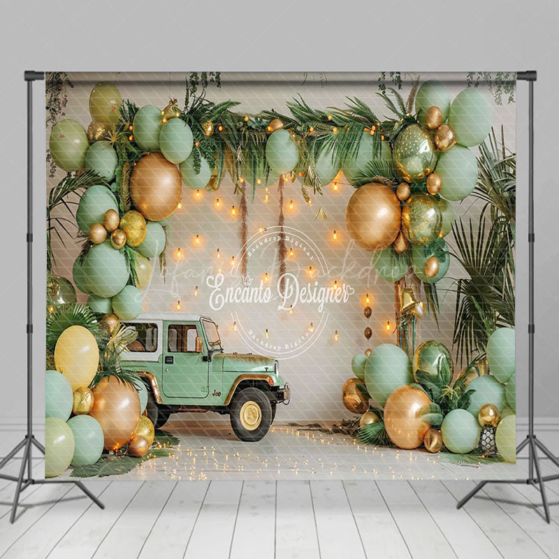 Lofaris Green Balloons Wild Jungle Truck Room Set Backdrop