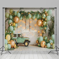 Lofaris Green Balloons Wild Jungle Truck Room Set Backdrop