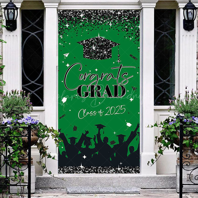 Lofaris Green Black Glitter Congrats 2025 Grad Door Cover