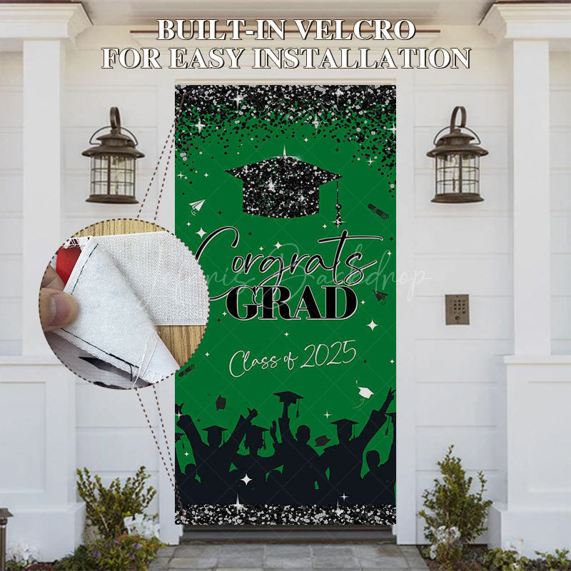 Lofaris Green Black Glitter Congrats 2025 Grad Door Cover