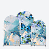 Lofaris Green Blue Marbled Floral Butterfly Arch Backdrop