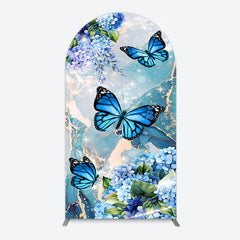 Lofaris Green Blue Marbled Floral Butterfly Arch Backdrop