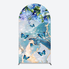 Lofaris Green Blue Marbled Floral Butterfly Arch Backdrop