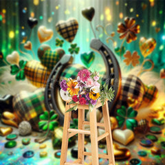 Lofaris Green Bokeh Clover Hearts St Patricks Photo Backdrop