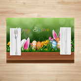 Lofaris Green Bokeh Lawn Eggs Bunny Easter Set Of 4 Placemats