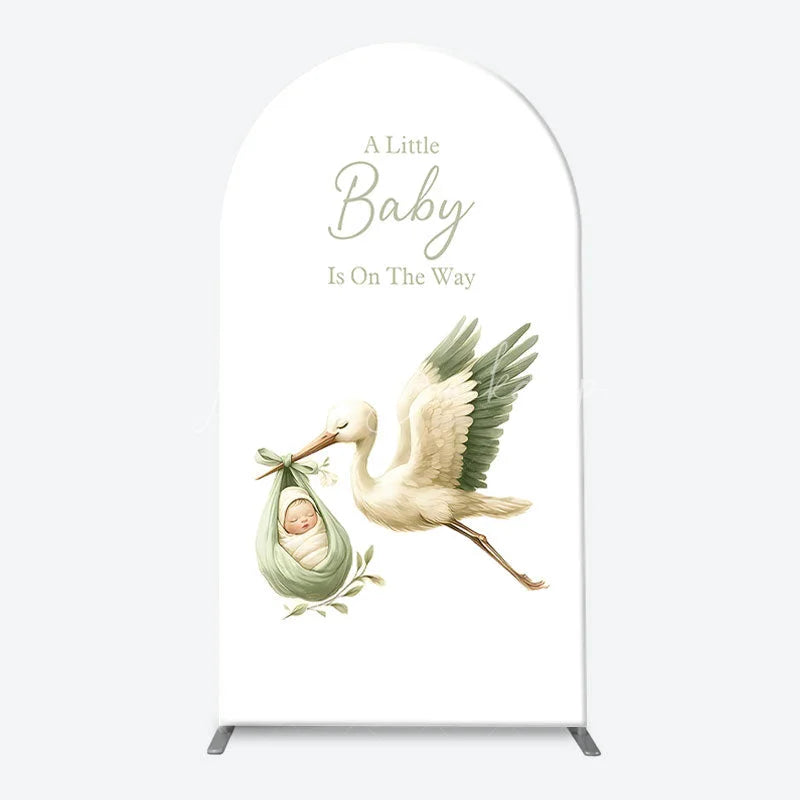 Lofaris Green Botanical Stork and Baby Bassinet Arch Backdrop Kit A Little Is On The Way Shower Decor