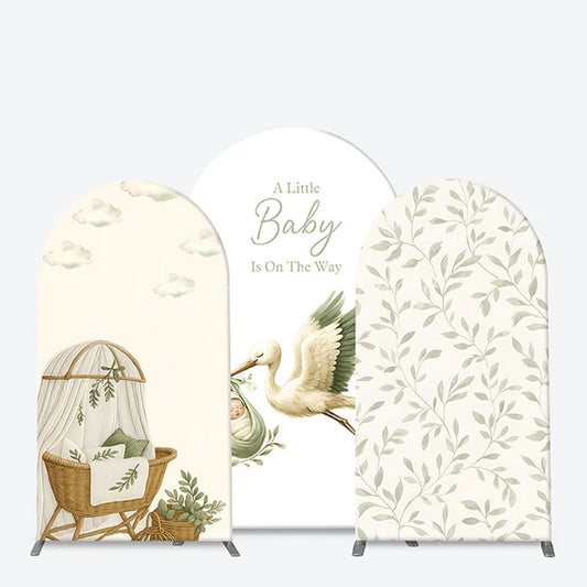 Lofaris Green Botanical Stork and Baby Bassinet Arch Backdrop Kit A Little Is On The Way Shower Decor