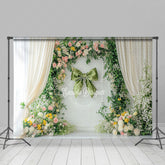 Lofaris Green Bow Tie Floral Spring Photography Backdrop