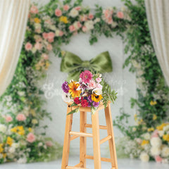 Lofaris Green Bow Tie Floral Spring Photography Backdrop