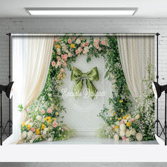 Lofaris Green Bow Tie Floral Spring Photography Backdrop