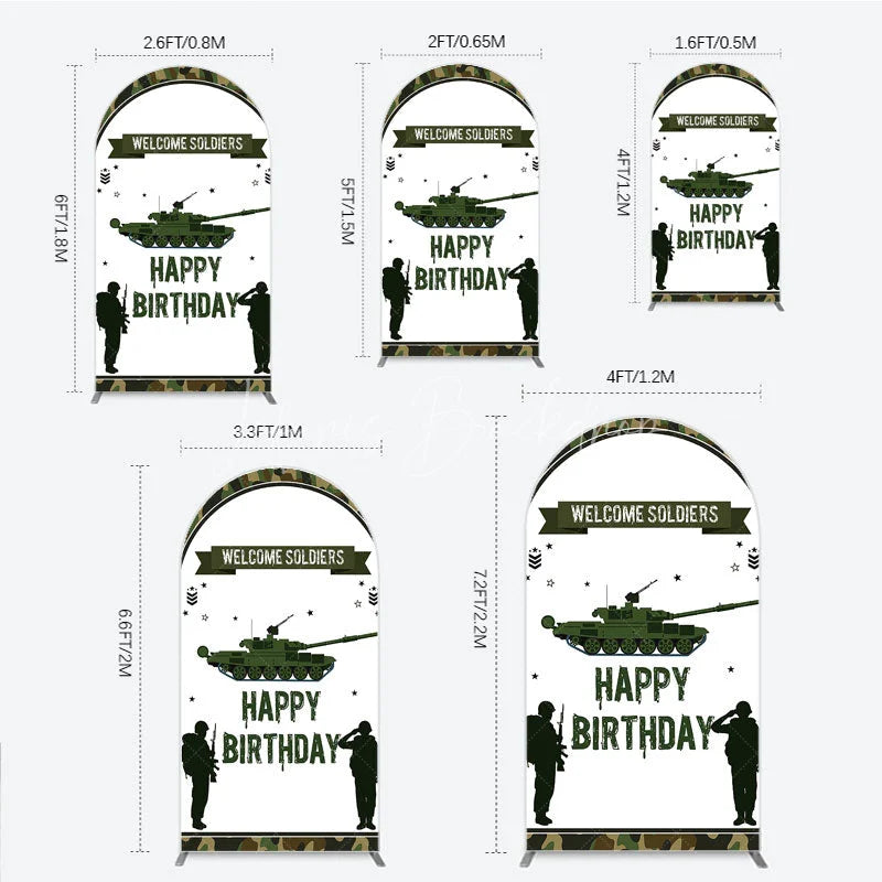 Lofaris Green Camouflage Army Tank Arch Backdrop Kit Welcome Soldiers Happy Birthday Party Decor