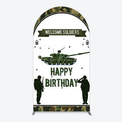 Lofaris Green Camouflage Army Tank Arch Backdrop Kit Welcome Soldiers Happy Birthday Party Decor