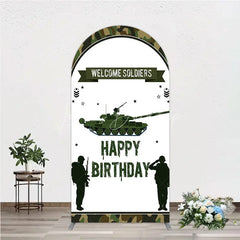 Lofaris Green Camouflage Army Tank Arch Backdrop Kit Welcome Soldiers Happy Birthday Party Decor