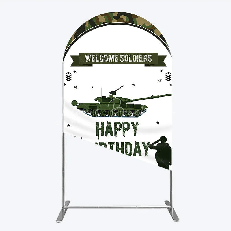 Lofaris Green Camouflage Army Tank Arch Backdrop Kit Welcome Soldiers Happy Birthday Party Decor