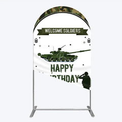 Lofaris Green Camouflage Army Tank Arch Backdrop Kit Welcome Soldiers Happy Birthday Party Decor