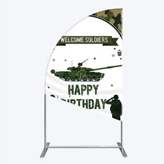 Lofaris Green Camouflage Army Tank Half Moon Arch Backdrop Kit Welcome Soldiers Happy Birthday Party Decor