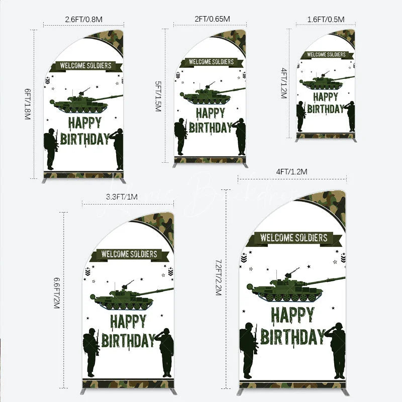 Lofaris Green Camouflage Army Tank Half Moon Arch Backdrop Kit Welcome Soldiers Happy Birthday Party Decor