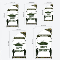 Lofaris Green Camouflage Army Tank Half Moon Arch Backdrop Kit Welcome Soldiers Happy Birthday Party Decor