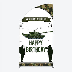 Lofaris Green Camouflage Army Tank Half Moon Arch Backdrop Kit Welcome Soldiers Happy Birthday Party Decor