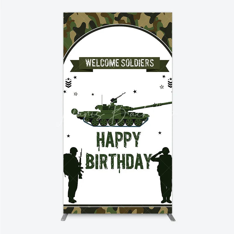 Lofaris Green Camouflage Army Tank Rectangle Backdrop Kit Welcome Soldiers Happy Birthday Party Decor