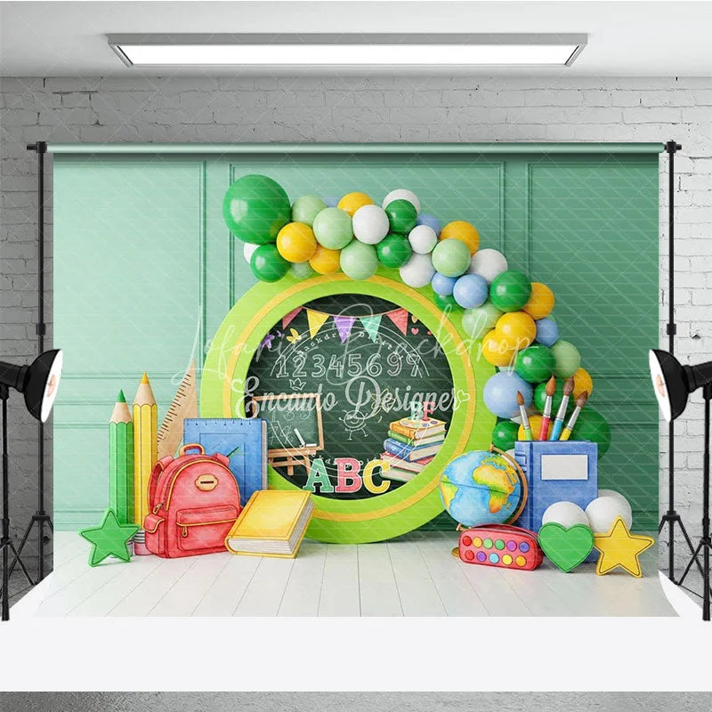 Lofaris Green Chalkboard Back To School Backdrop Math Numbers Globe Balloon Garland Background Student Photography Prop