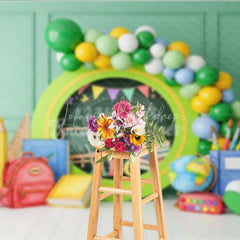 Lofaris Green Chalkboard Back To School Backdrop Math Numbers Globe Balloon Garland Background Student Photography Prop