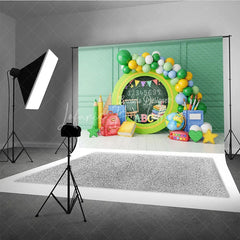 Lofaris Green Chalkboard Back To School Backdrop Math Numbers Globe Balloon Garland Background Student Photography Prop