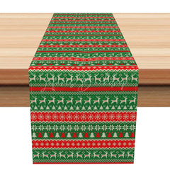 Lofaris Green Christmas Fair Isle Table Runner ’Ugly Sweater’ with Reindeer Red Holiday Dining Decor