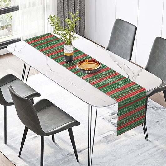 Lofaris Green Christmas Fair Isle Table Runner ’Ugly Sweater’ with Reindeer Red Holiday Dining Decor