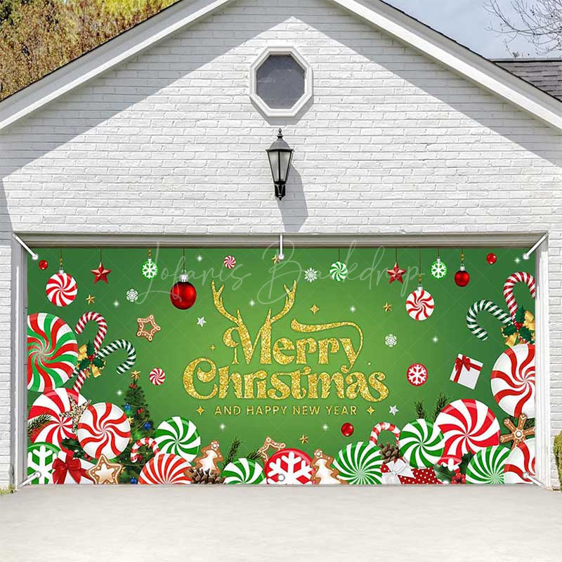 Lofaris Green Christmas Vibe Candy Cane Garage Door Banner