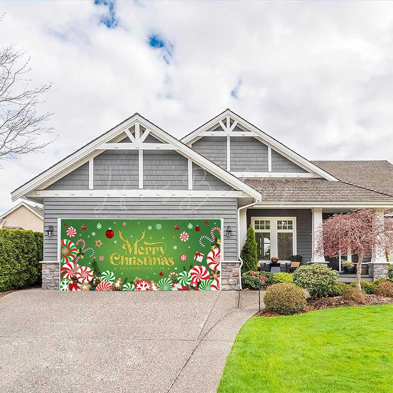 Lofaris Green Christmas Vibe Candy Cane Garage Door Banner