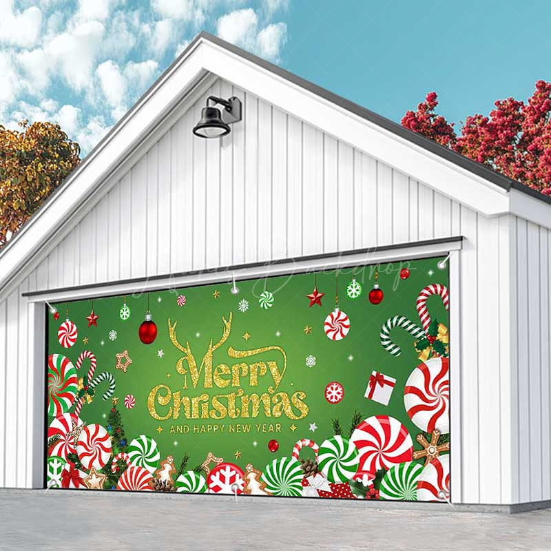 Lofaris Green Christmas Vibe Candy Cane Garage Door Banner