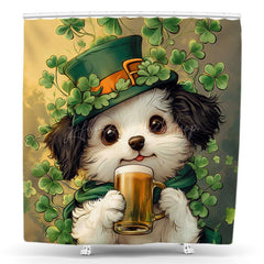 Lofaris Green Clover Dog Beer St Patricks Day Shower Curtain