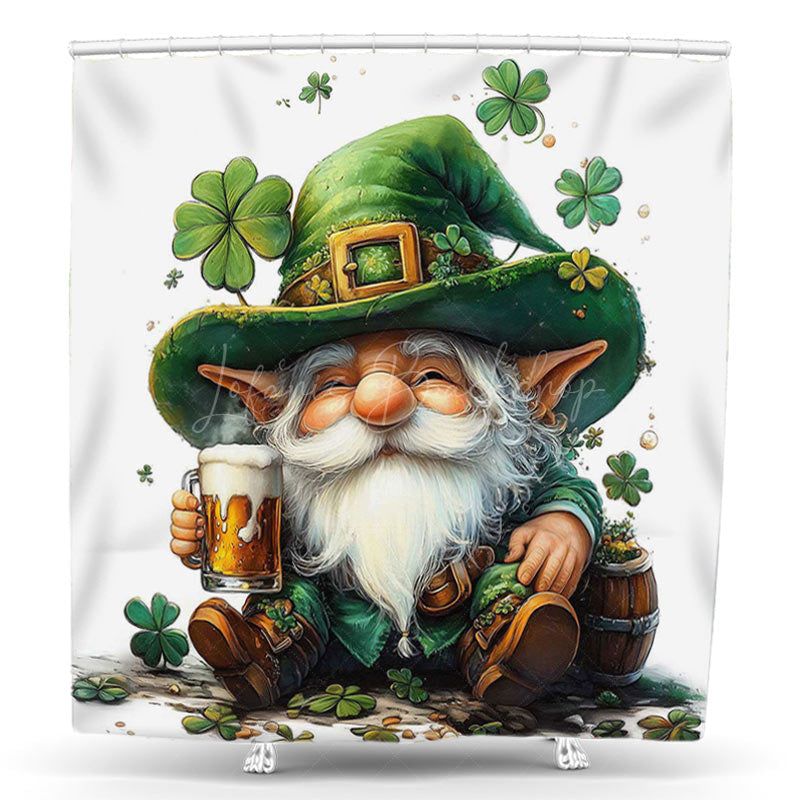 Lofaris Green Clover Gnome St Patricks Day Shower Curtain
