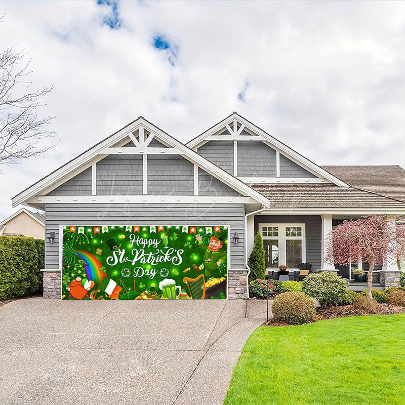 Lofaris Green Clover Happy St Patricks Day Garage Door Banner