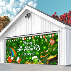 Lofaris Green Clover Happy St Patricks Day Garage Door Banner