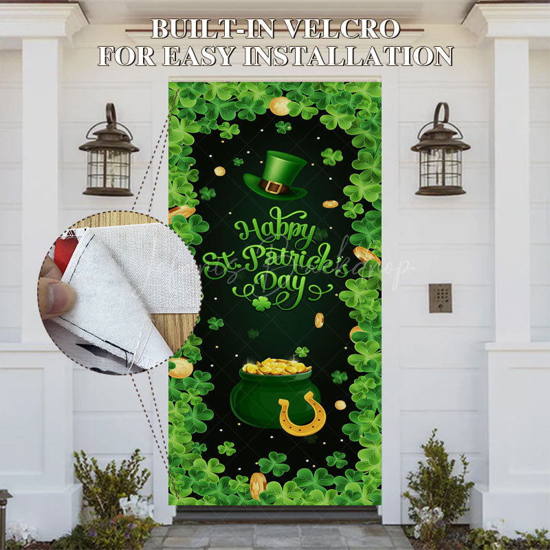 Lofaris Green Clover Hat Gold Treasure St Patrick Door Cover