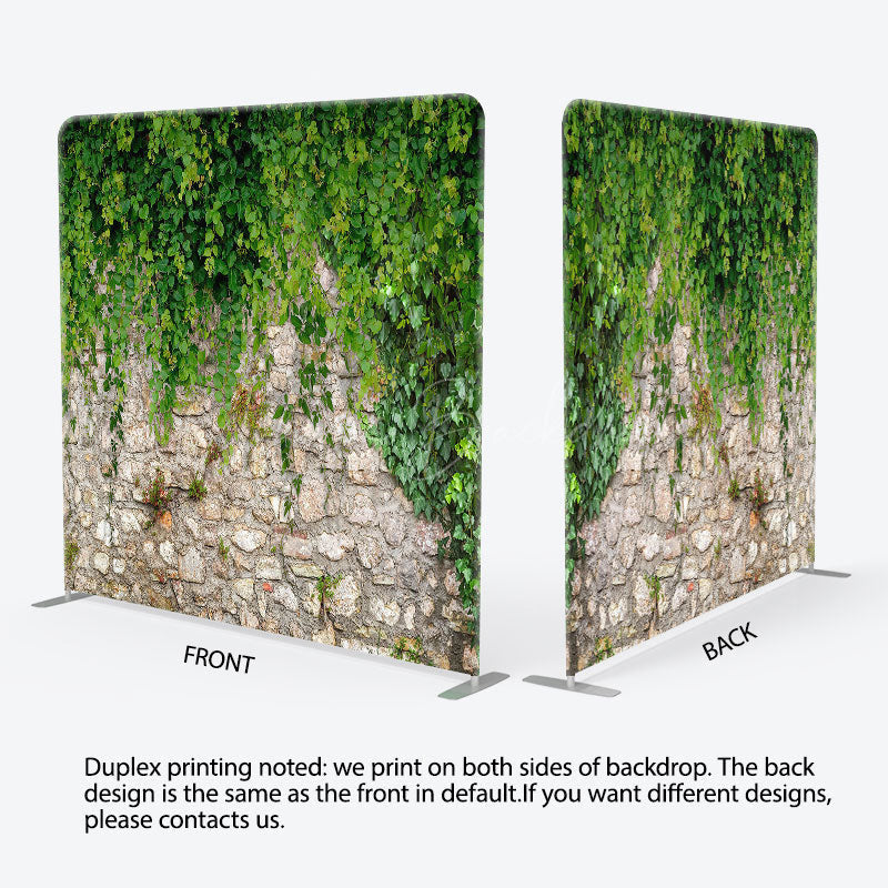 Lofaris Green Creepers Brick Wall Square Tension Backdrop
