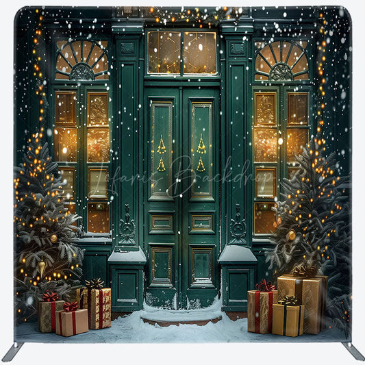 Lofaris Green Door Gift Winter Snowy Pillow Cover Backdrop