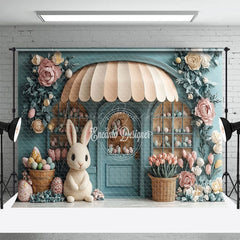 Lofaris Green Eggs Store Bunny Floral Easter Photo Backdrop