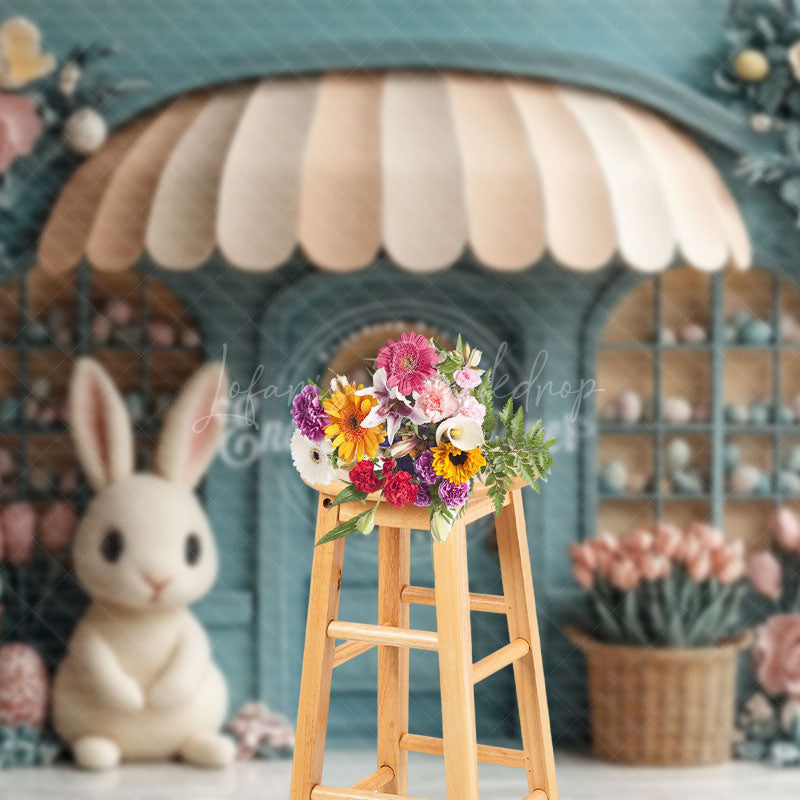 Lofaris Green Eggs Store Bunny Floral Easter Photo Backdrop