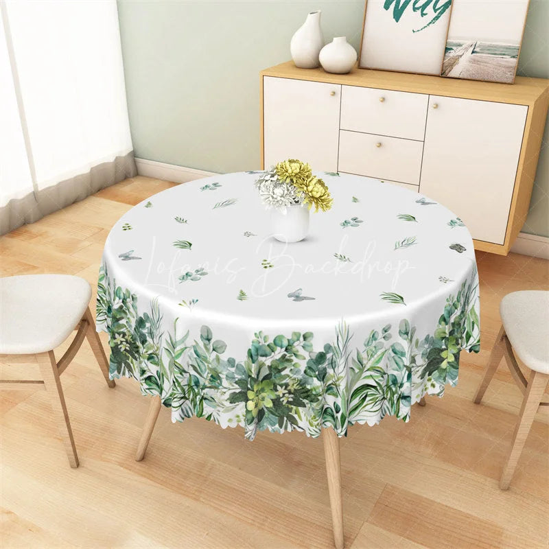 Lofaris Green Eucalyptus Leaf Round Tablecloth Watercolor Greenery Botanical Table Cover for Wedding
