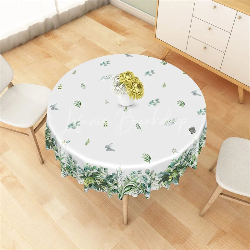 Lofaris Green Eucalyptus Leaf Round Tablecloth Watercolor Greenery Botanical Table Cover for Wedding