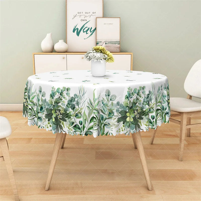 Lofaris Green Eucalyptus Leaf Round Tablecloth Watercolor Greenery Botanical Table Cover for Wedding