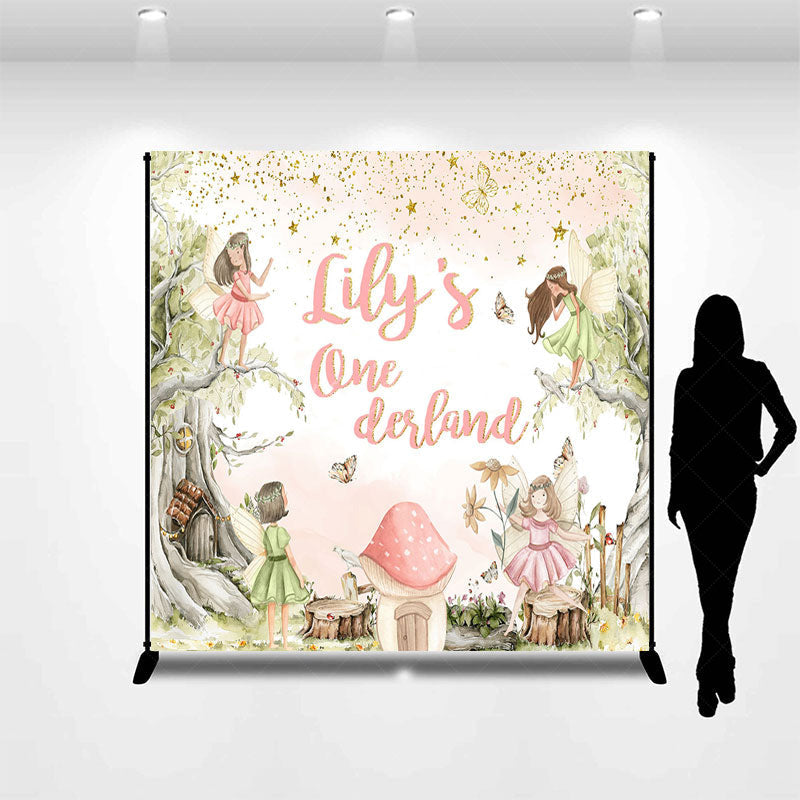 Lofaris Green Fairy Floral Onederland Custom Name Backdrop