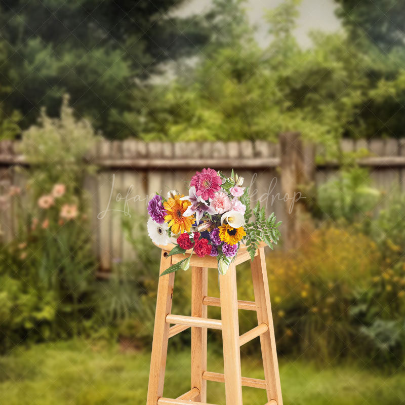 Lofaris Green Fence Backyard Spring Photography Backdrop